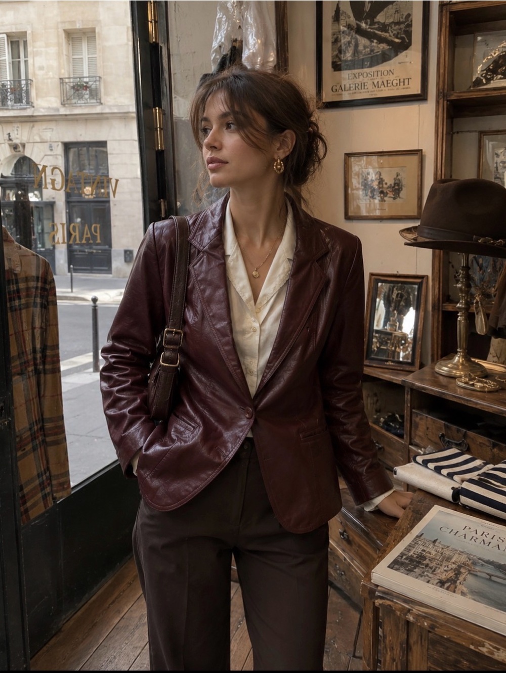 Women's Vintage Genuine Leather Blazer